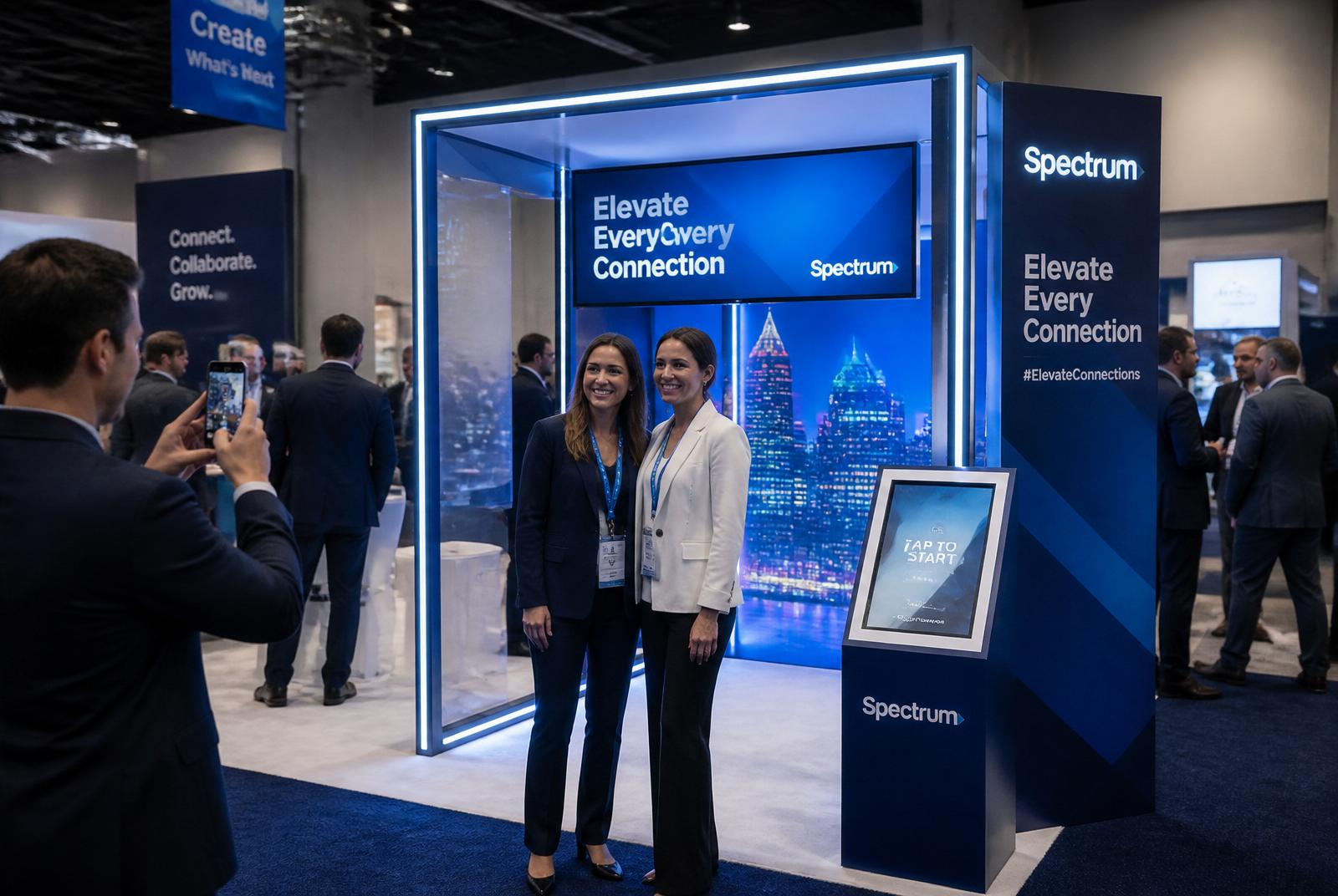 Professionals at a branded corporate photo booth activation